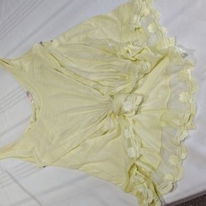 Maronie LARGE LIGHT YELLOW LACEY LONG TANK TOP EUC